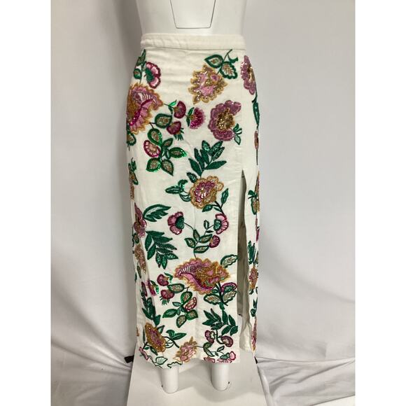 Misa Los Angeles 'Thara' White Sequin Embellished Canvas Skirt Size L - Picture 2 of 4